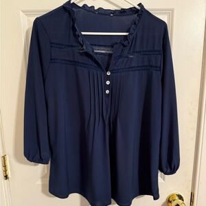 NWOT Blue Ruffled 3/4 Sleeve Blouse with Collar